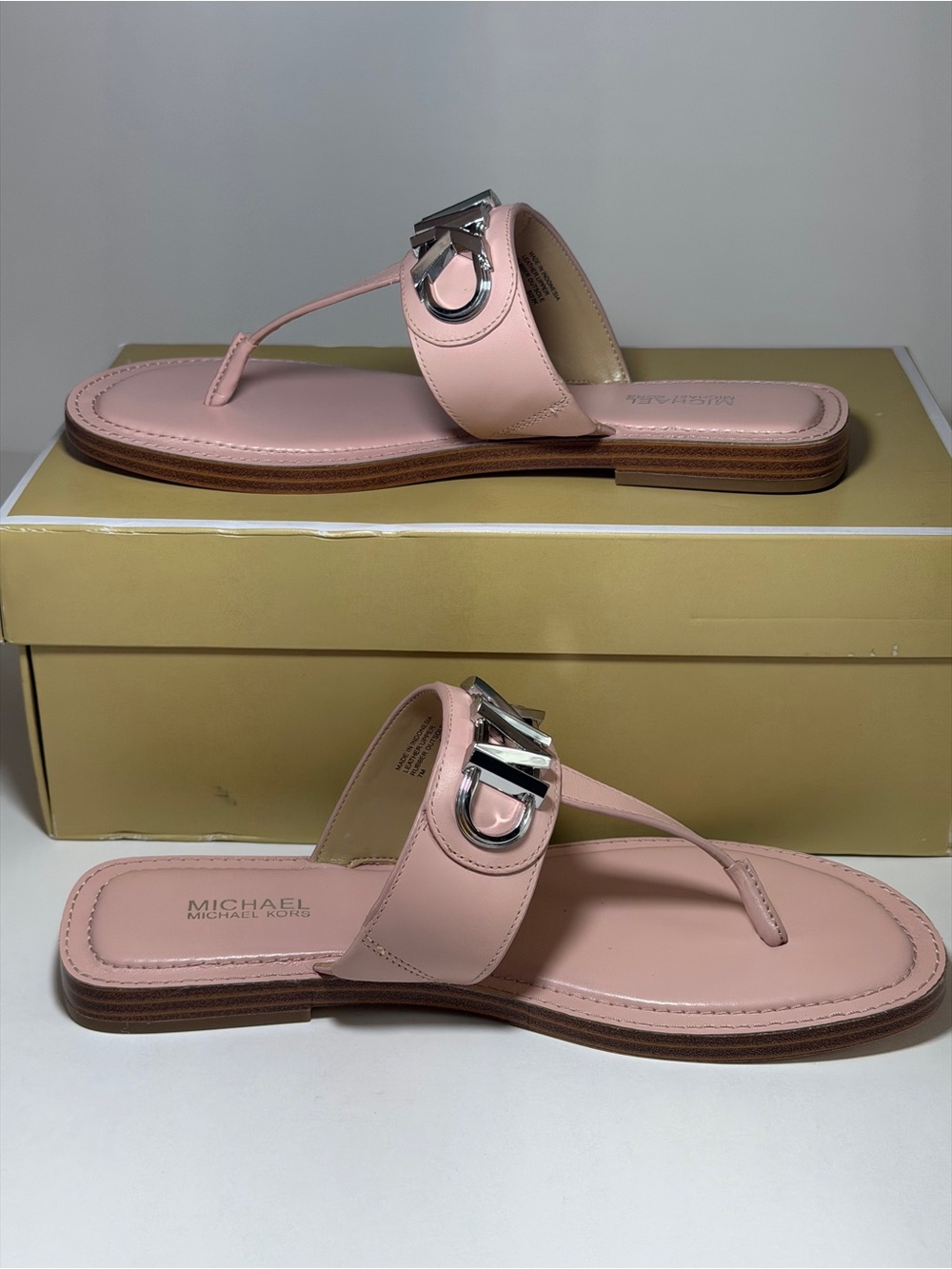 MICHAEL Michael Kors Blush Pink Leather Logo Thong Sandals